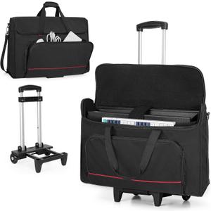 Trunab Rolling Monitor Carry Case for 24 Inch Monitors with Detachable Trolley, Padded Monitor Bag Hold Up to 2 LCD Screens/TVs and Accessories, Black Patented Design, 26 inches