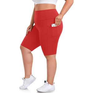 we fleece Plus Size 8" Biker Shorts with Pockets - High Waisted Spandex Yoga Shorts for Women, Workout Gym Cycling Athletic (Red, XL)