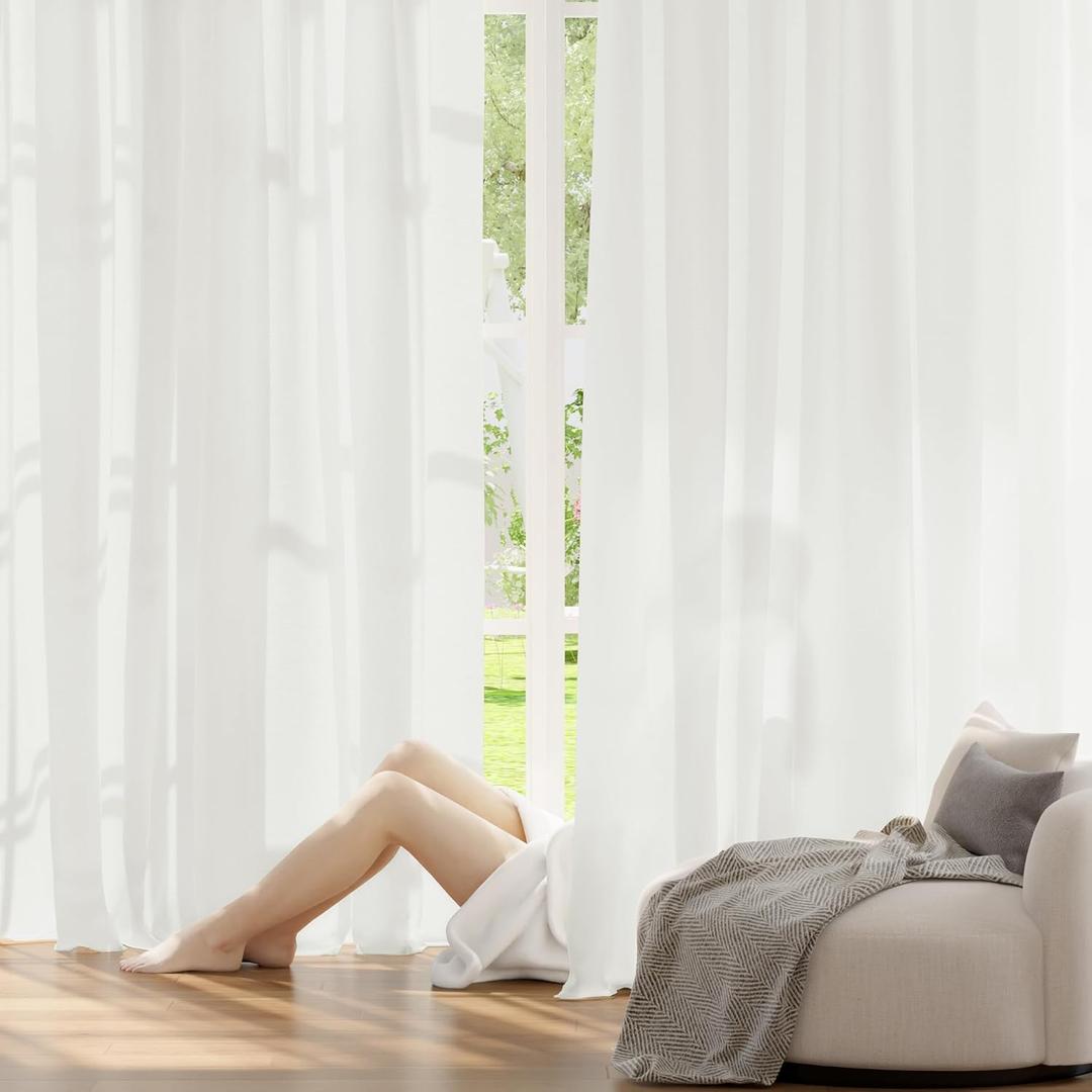 RYB HOME Non See Through White Privacy Sheer Curtains 84 inches Long, Light Filtering Grommet Curtains for Nursery Office, Light & Privacy Balance Drapes for Bedroom Living Room, 52" W x 84" L inches