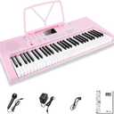 Vangoa VGK610 Piano Keyboard, 61 Mini Keys Portable Music Keyboard for Beginners with Microphone, 3 Teaching Modes, 350 Tones, 350 Rhythms, 30 Demos, Pink