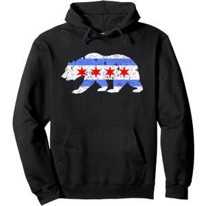 Chicago City Flag Distressed Bear Gift Pullover Hoodie XL
