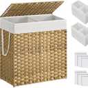SONGMICS Laundry Hamper with Lid, 110L Clothes Hamper with 2 Removable Liner Bags, 6 Mesh Bags, Wicker Laundry Basket, Double Laundry Hamper for Bathroom, 13 x 22.4 x 23.6 Inches, Natural ULCB52NL