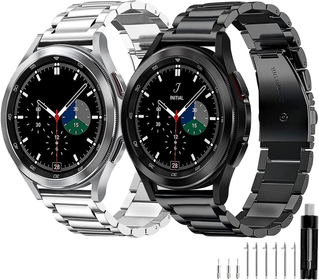 GOLDTOLUCK Stainless Steel Band Compatible with Samsung Galaxy Watch 8 7 6 5 4 Classic FE Pro 40mm 44mm 46mm 43mm 47mm 45mm 42mm 20mm Men Women Milanese Replacement Metal Elegant Casual (Black&Silver)