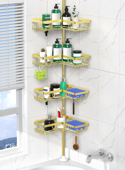 DAOYA Shower Caddy Tension Pole  Gold Corner Shower Caddy Stainless Steel Bathroom Shower Organizer for Tub Tension Rod Corner Shower Shelves(22114.2inch)