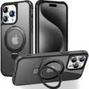 CHAOFEnG Magnetic Compatible with iPhone 15 Pro Case with Stand [Military Grade Drop Tested][Compatible with Magnet] Ring Translucent Slim Hard Back Soft Edge, Black