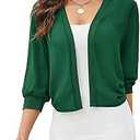 CHAMA Women's 3/4 Sleeve Shrugs Chiffon Open Front Bolero Cardigan Mesh Sheer Shawl, M