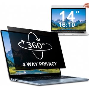 STARY 4-way 360Laptop Privacy Screen Filter 14 Inch 16:10 Ratio(1920x1200), Anti Glare & Blue Light Filter, Removable Privacy Screen Protector for Laptop Monitor, Compatible with HP Dell Acer Lenovo Samsung ASUS Toshiba