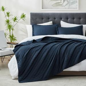 Hansleep Navy Quilt King Size - Point Pattern Ultrasonic All Season Bedspread King, Soft Lightweight Coverlet Bedding Set, 3 Piece (1 Quilt, 2 Pillow Shams)
