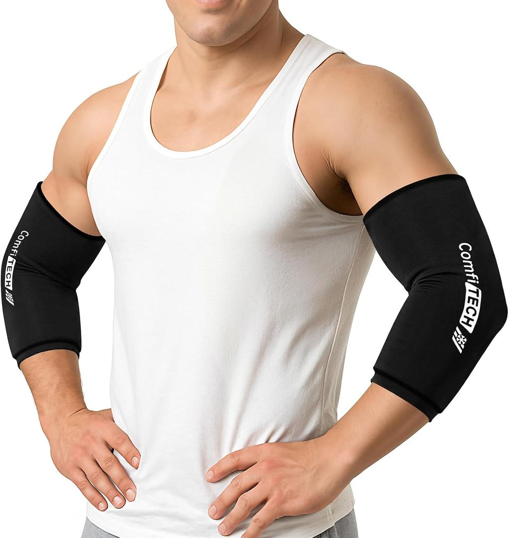 ComfiTECH 2 Pack Tennis Elbow Ice Pack Wraps, Golfers Arm Brace Flexible Reusable Gel Cold Compression Sleeve for Forearm & Calf Discomfort, Muscle Relaxation, Pitchers, Arthritis, Large
