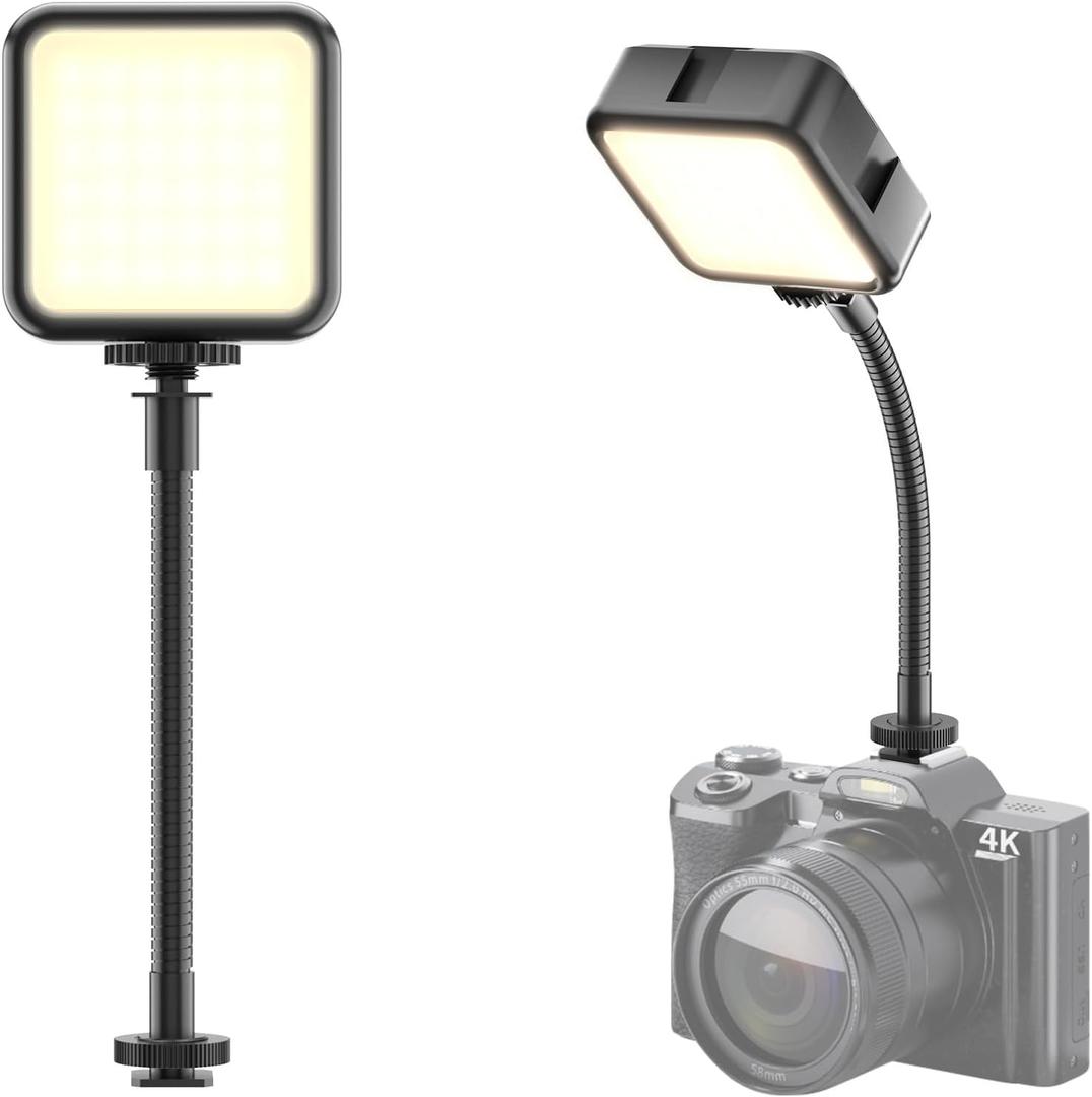2 x On-Camera Video Light with Extension Arm, Portable Rechargeable LED | With Extension Arm, Bright & Portable, Rechargeable | Compatible with DSLR, GoPro, Phone, Sony, Canon, Nikon & Panasonic