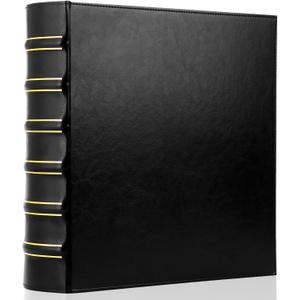 LETVPVOW Vintage Hardback 3 Ring Binder 2 Inch, Professional Leather Binders 2 Inch D Ring, Holds 400 Sheets Capacity - Black