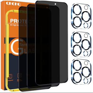 QHOHQ for iPhone 16 Pro Max Privacy Screen Protector + Camera Lens Protector, [Military Grade Shatterproof], Top 9H+ Anti Spy Glass, Full Edge Coverage, Ultra Durable,with Installation Tool [3+3 Pack]