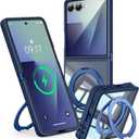 360 Magnetic Stand Case for Galaxy Z Flip 7 Fit for MagSafe & Pixelsnap Cover with Ring Holder Shockproof Protective Cell Phone Samsung Galaxy Z Flip 7 Case - Blue