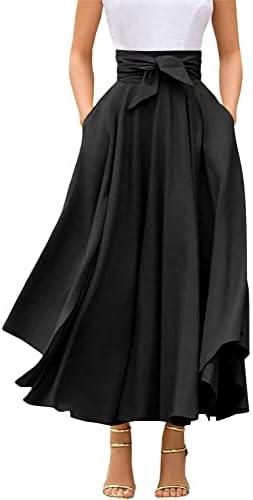 Chouyatou Women's Elegant High Waisted Side Slit Irregular Bohemian Maxi Skirt with Pockets, M