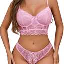 Avidlove Lingerie Set for Women Lace Bra and Panty Sets 2 Piece Underwired Matching Underwear Outfits(Pink), XL