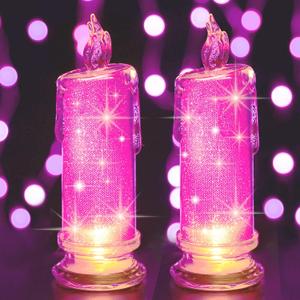 HAIDOLIANG 2PCS Pink LED flameless Candles (D:2.5" x H:7"),LED Pillar Candles, Battery Included, Velas artificiales para decoracion for Valentine Wedding Birthday Bedroom Decorations