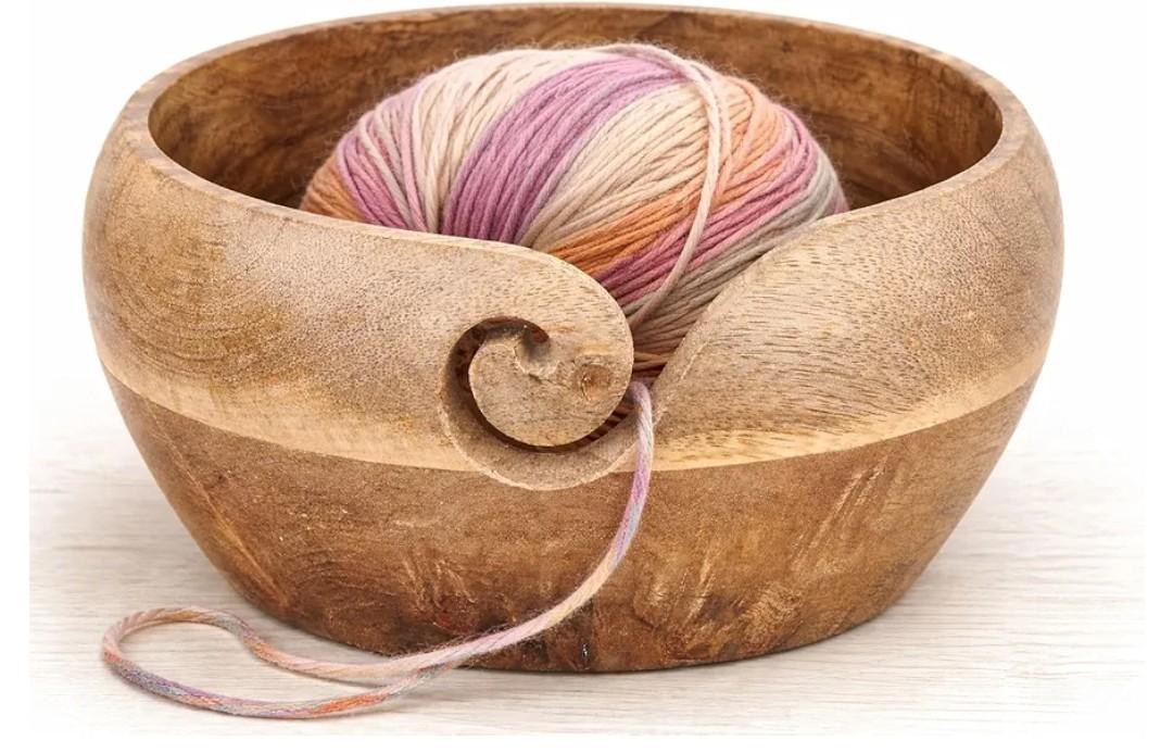 Birthday Gifts for Women Wooden Yarn Bowl Knitting Bowl Large Crochet Yarn Holder Handmade Crocheting Accessories and Supplies Organizer 7 x 3 (Natural) Retirement Gift