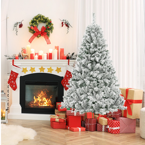 6 FT Pre-Lit Christmas Tree 3-Minute Quick Shape Flocked Decor with 300 LED Lights