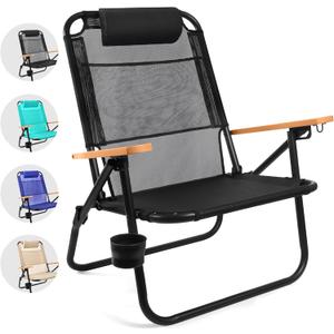 Water Buffalo Bondi Beach Chair  Backpack Beach Chair for Adults with Reclining Positions, Cup Holder & High Back Support (Black Sea)