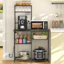 Bakers Rack with Power Outlet, Kitchen Microwave Stand with 10 S-Shaped Hooks, 6-Tier Coffee Bar Station, Kitchen Storage Shelf Rack for Spices, Pots, Gray (Grey)
