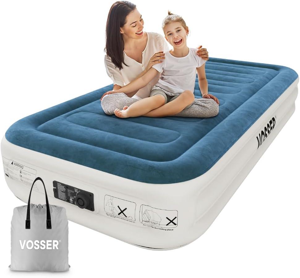 Twin Air Mattress with Built-in Pump,Fast & Easy Inflation/Deflation Inflatable Mattress, Foldable Blow Up Mattress with Storage Bag, Inflatable Bed for Home, Camping & Guests (Twin 15 inch)