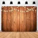 Celchvens Rustic Wood Backdrop with String Lights 7x5ft Farmhouse Birthday Wedding Photo Booth Background, Wooden Plank Party Banner for Bridal Shower, Engagement, Anniversary & Baby Shower
