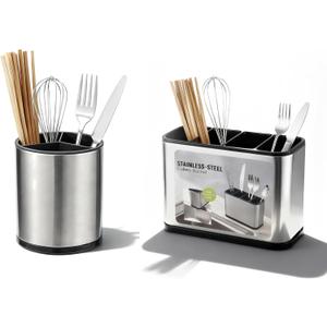 Spinning Utensil Holder, 360 Rotating Utensil Holder + Square Chopstick Cage, Caddy for Kitchen Countertop, The for Organising Cooking Silverware, Spoons and Spatulas