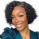 BLOCKICE Pixie Cut Wig Human Hair Stylish Curly Short Bob Wig Deep Wave 13x4 Lace Front Glueless Curly Human Hair Wigs for Black Women Natural Look Full Volume Lace Frontal 8 Inch