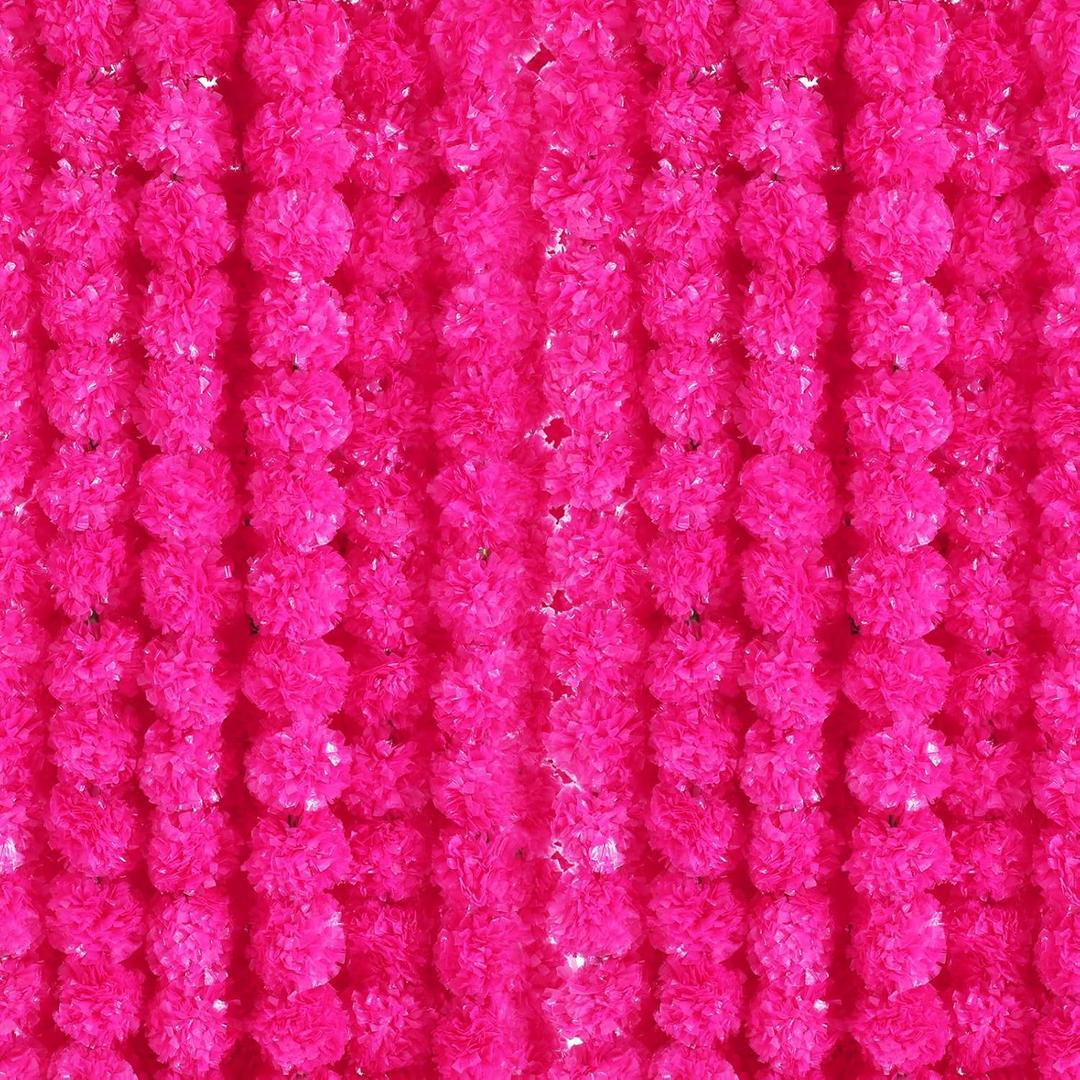 Giegxin 15 Pack Marigold Garland for Decoration 5 ft Long Strands Faux Artificial Marigold Flowers for Dia De Los Muertos Diwali Indian Wedding Party Decorations(Rose Red)