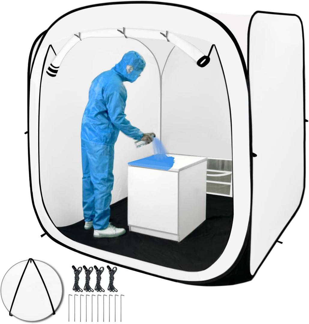 Pop Up Paint Booth 6x6x6Ft Heavier Portable Spray Tent with Black Floor, Mesh Door and Mesh Window for Furniture, Auto Parts and Other Items Painting Works (70x70x70 Inch)