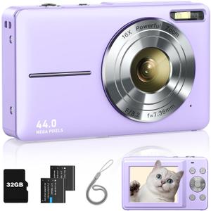 Digital Camera, Kids Camera FHD 1080P Point and Shoot Camera with 16X Zoom Anti Shake, Small Compact Camera for Teen Starter Children Kid Student Girl Boy(Purple)