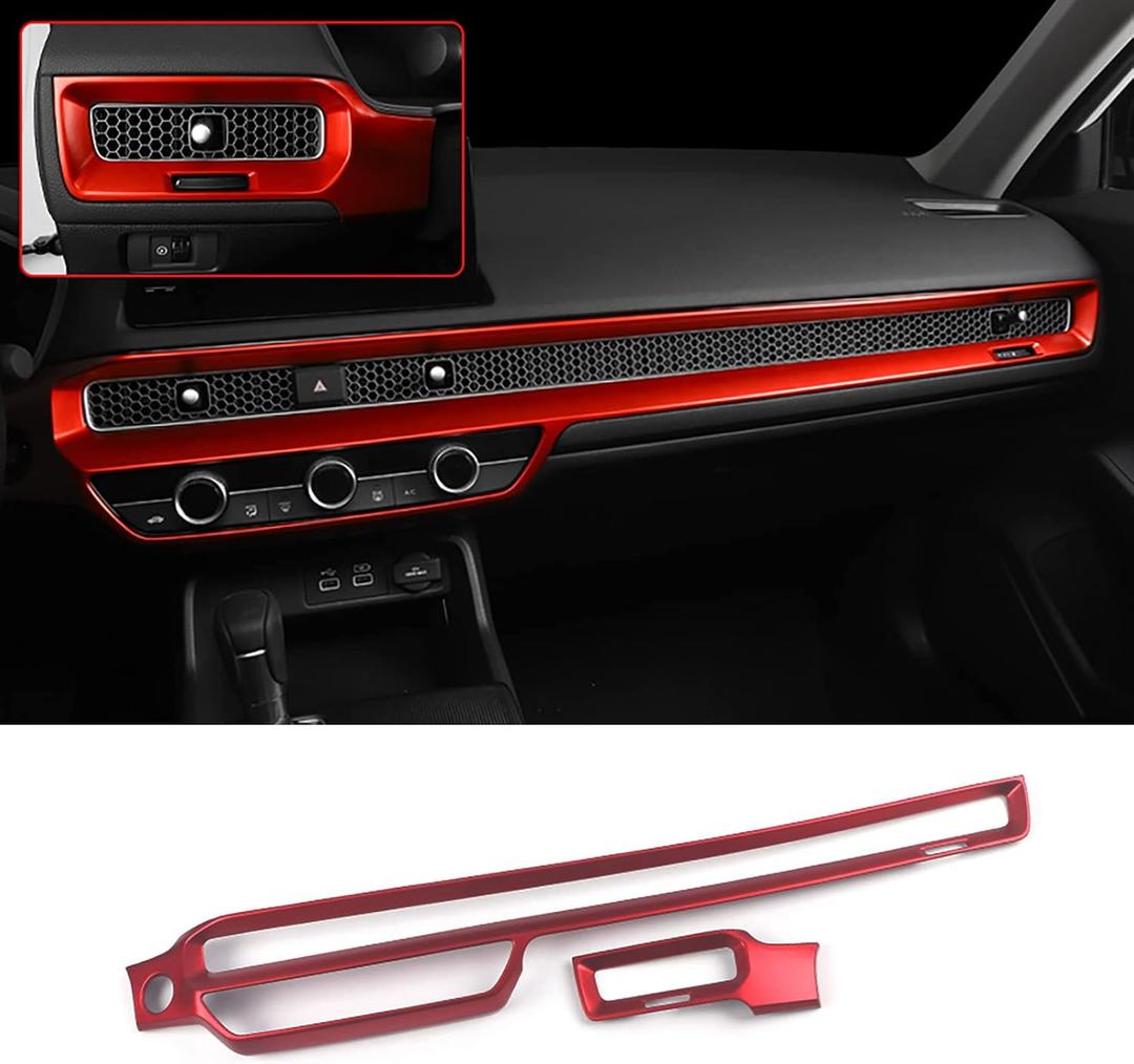 Car Accessories Fit for Honda Civic 11th Gen 2022 2023 2024 2025 2026 Sedan Hatchback LX EX EX-L Sport Touring Inner Dashboard Center Console AC Air Vent Outlet Cover Trim (Red) ABS 2 PCS