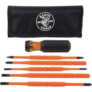 Klein Tools 32288 Insulated Screwdriver, 8-in-1 Screwdriver Set with Interchangeable Blades, 3 Phillips, 3 Slotted and 2 Square Tips