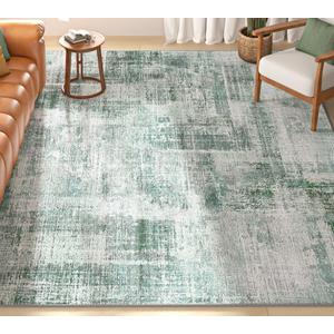 Eleisa Modern Abstract 3.5'×10' Area Rug for Living Room, Green & Ivory, Non-Slip Stain Resistant Washable Rug, Abstract Vintage Home Decor Carpet for Bedroom, Kitchen, Dining Room