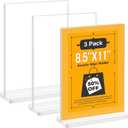 8.5 x 11 Acrylic Sign Holder, 3 Pack Double Sided Clear Display Stands, Vertical Table Number Holders, Plastic Picture Frames, Flyer Menu Brochure Sign Holder for Office, Show Fair, Restaurants