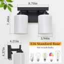 Bathroom Light Fixtures Over Mirror,2-Light Matte Black Wall Sconce Vanity Lights with Milk White Frosted Glass Shades for Bathroom,Vanity Lighting Fixtures for Bath
