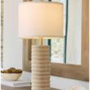PoKat 27'' Farmhouse Table Lamps Set of 2 for Living Room, StoneLike Bedside Lamp for Bedroom, Boho Ceramic Tall Lamps for Nightstand Office Sideboard Entryway Distressed (Antique Beige)
