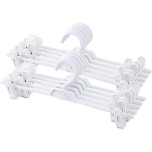 Pants Hangers, 10pcs Adjustable Clothes Hangers with Clips, Portable Drying Rack Travel Plastic Non-Slip Clothes Drying Hanger for Kids Or Adults Garments (White)