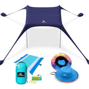 SUN NINJA Beach Tent Bundle with Beach Blanket and Beach Hat - UPF 50+ Sun Protection, Easy Setup, Sand-Free, Lightweight & Portable for Outdoor, Camping, Picnics