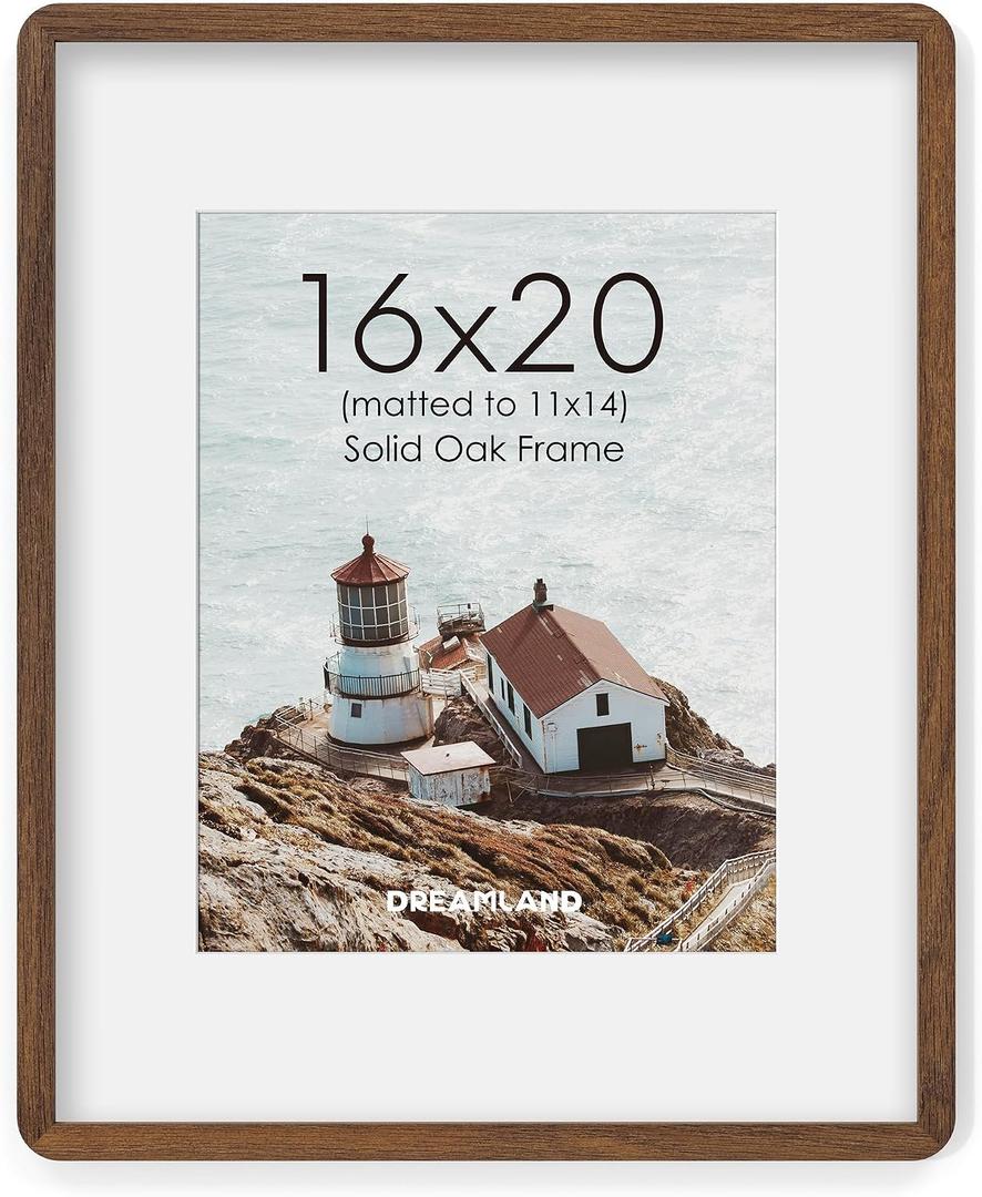 Dreamland 16x20 Walnut Finish Wood Picture Frame Matted to 11x14, 1 Pack, 16x20, Round Edge