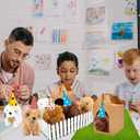 68 Pcs Adopt A Puppy Party Favors Set with 16 Mini Plush Teddy Dog 16 Hats 16 Paper Boxes 16 Adoption Card and Blackboard Chalk Fence Artificial Lawn for Adopt Birthday Party Supplies (Color Style 1)