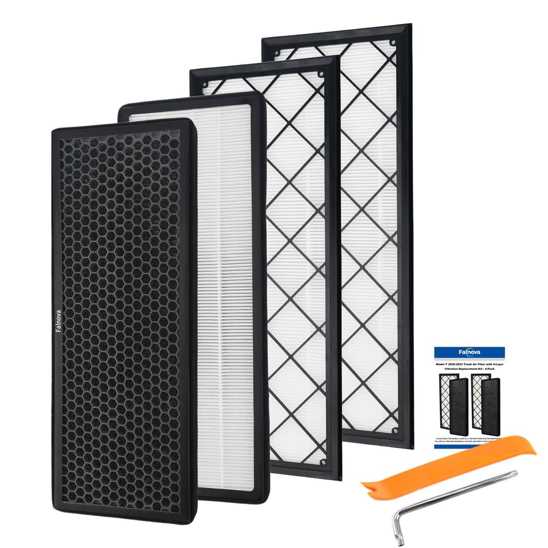 Compatible with Tesla Model Y 2020-2025 Juniper Intake Cabin Air Filter Activated Carbon 5-Layer Replacement HEPA Filter Kit - Includes Tools & Installation Guide (Set of 4 Packs)