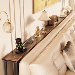 Huuger 126 Inch Sofa Table with Power Outlets, Skinny Behind Couch Table