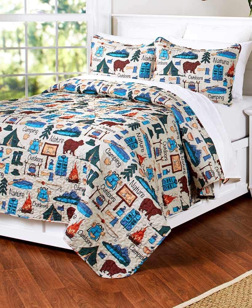 The Lakeside Collection Campsite Quilt Set with Retro Camping Print - 3-Pc. Full/Queen