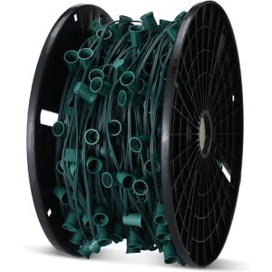 500 Ft C9/E17 Ul Listed String Light Cord Wire Spool, Christmas C9 Light Wire Stringer Strand Set for Outdoor Patio Xmas Tree Roofline, 12 Spacing, Green