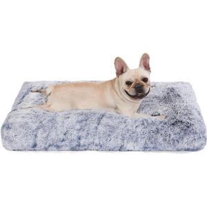 Bedfolks Plush Dog Crate Bed, Washable Cover, Faux Fur, Large, 35"x23", Dark Blue