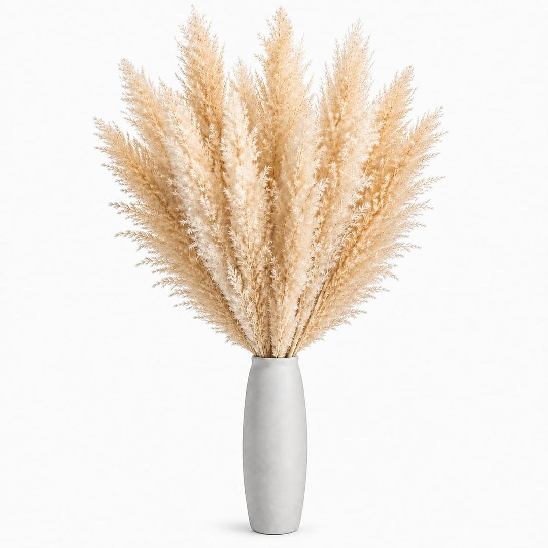 12 Stems, 40 Inch Natural Beige Dried Pampas Grass for Floor Vase Decor