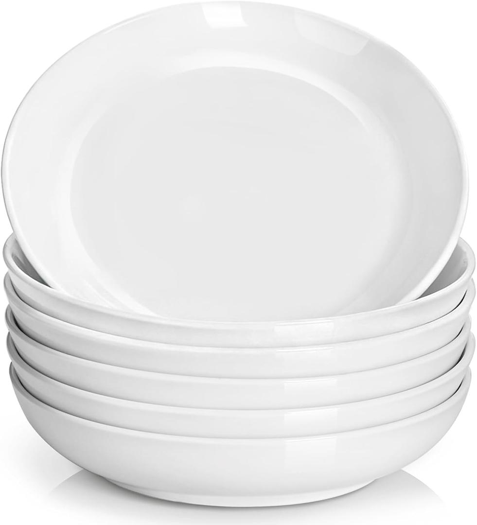 Y YHY 7.8'' Pasta Bowls for Small Portions, 22 Ounce Salad White Bowl Plates Set of 6, Porcelain Dishes for Serving Dinner - Dinnerware Sets Microwave Dishwasher Safe Thanksgiving Day Gift