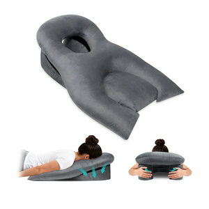 Face Down Recovery Pillow for Eye/BBL Surgery - Prone Massage Headrest with Adjustable Airflow, Plush Velvet Cover, Retinal Vitrectomy Equipment (Grey, Large, Removable Base Cover)
