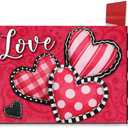 2 x Valentines Love Hearts Welcome Mailbox Cover Magnetic Standard Size 20.5" x 18", Red Polka Dots Buffalo Plaid Stripe Decorative Post Letter Box Wrap Decor Garden Yard Outdoor Decoration
